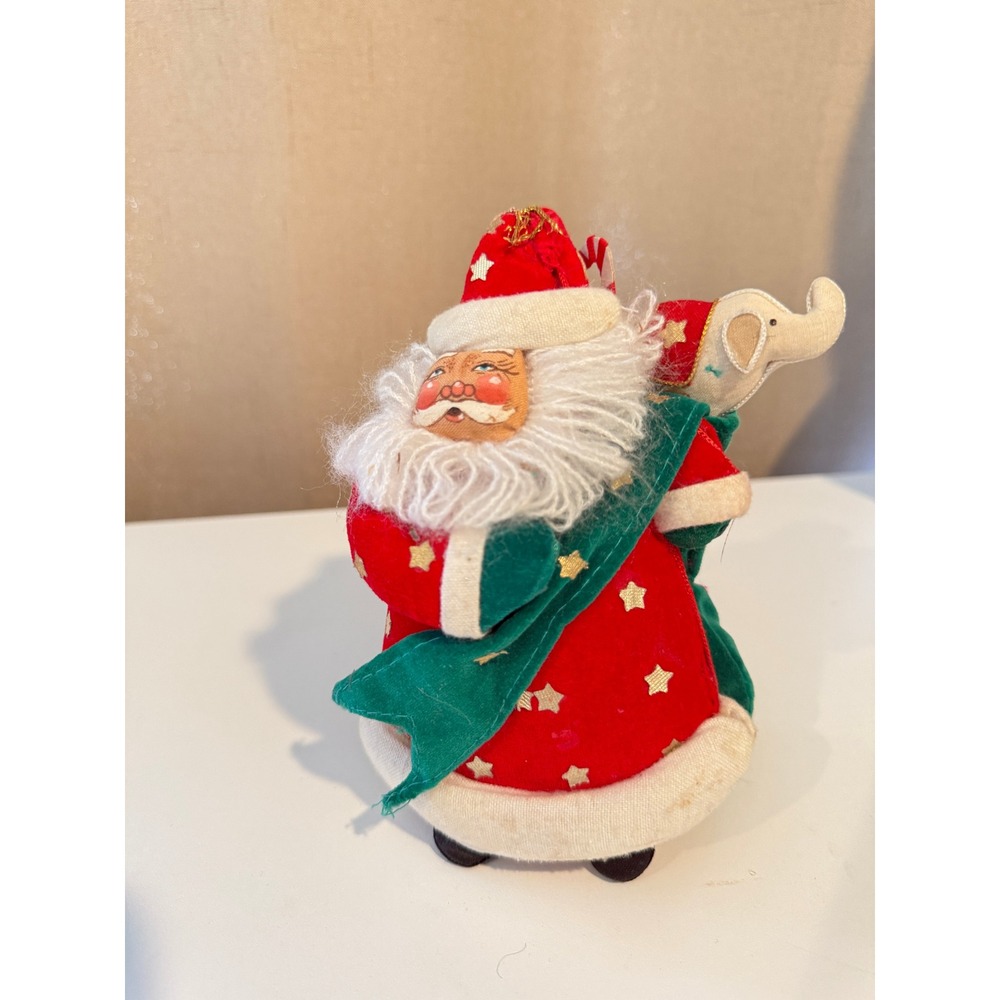 Vintage Style Plush Santa Claus Figurine Red Green Velvet Gold Stars Elephant‎